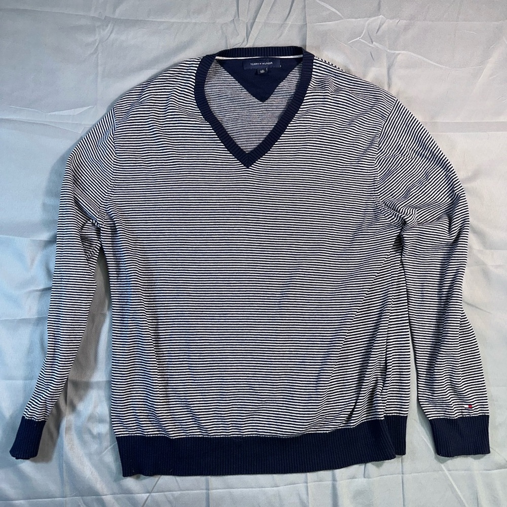 Navy Striped V-Neck Sweater